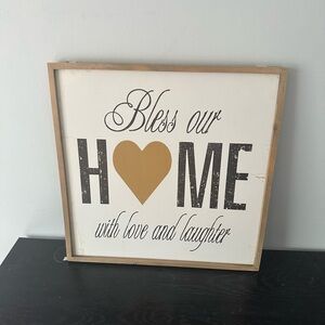 BLESS OUR HOME WITH LOVE AND LAUGHTER - WOOD SIGN HOME DECOR 18x18 NEW